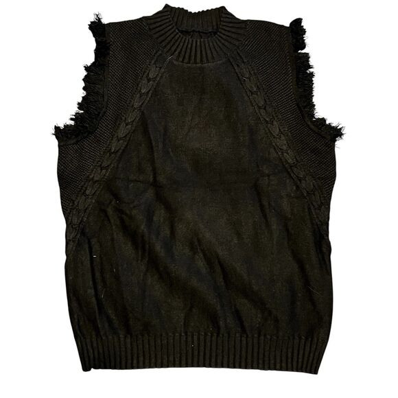fringed pullover mock neck sleeveless sweater  Black Unbranded size large - Picture 1 of 9